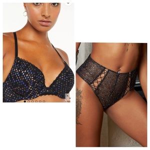 SET of Savage X Fenty Iridescent Disco night lace push up bra w/matching panties